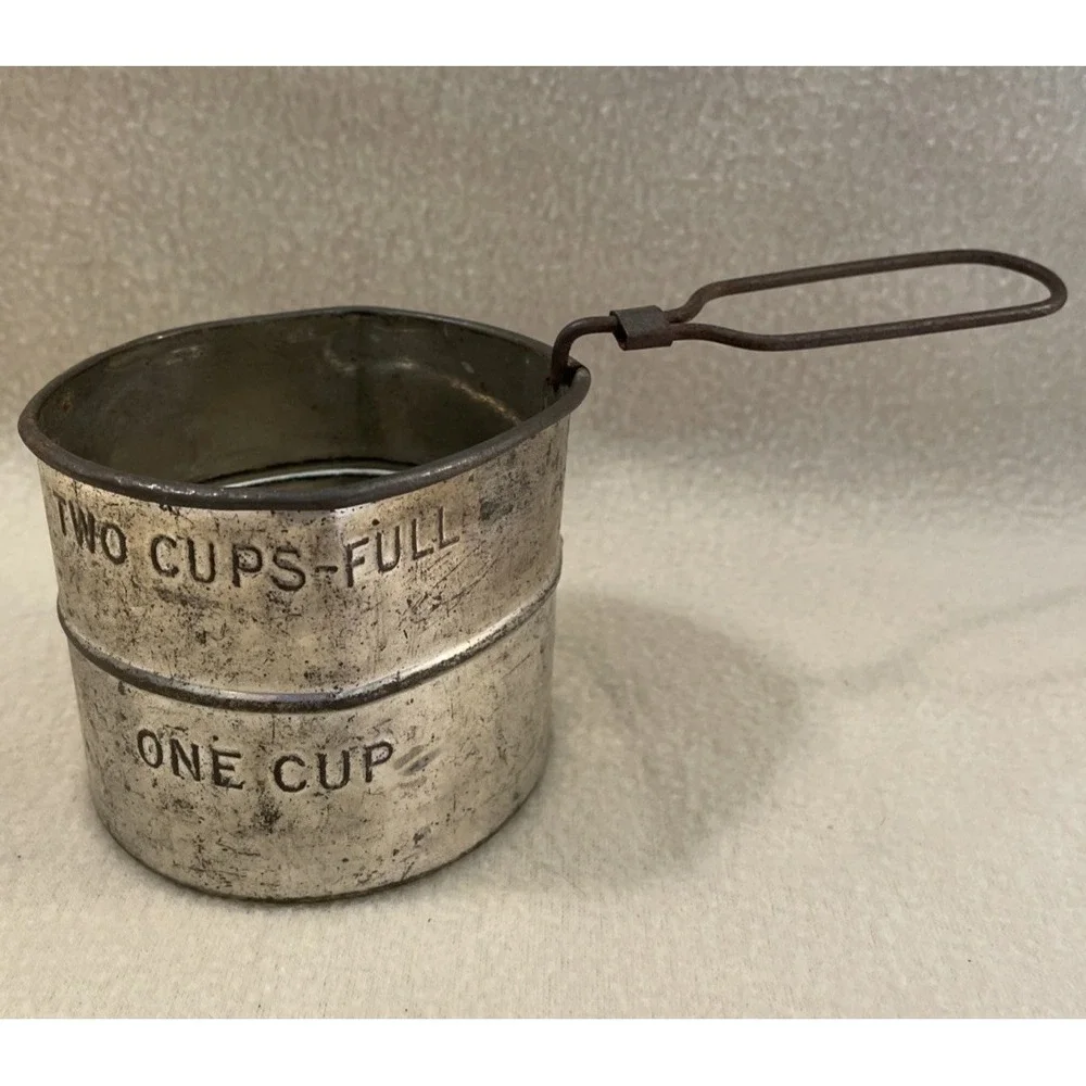 Vintage Tin Flour Sifter One Two Cup Measurement Rustic Farmhouse Decor Kitchen
